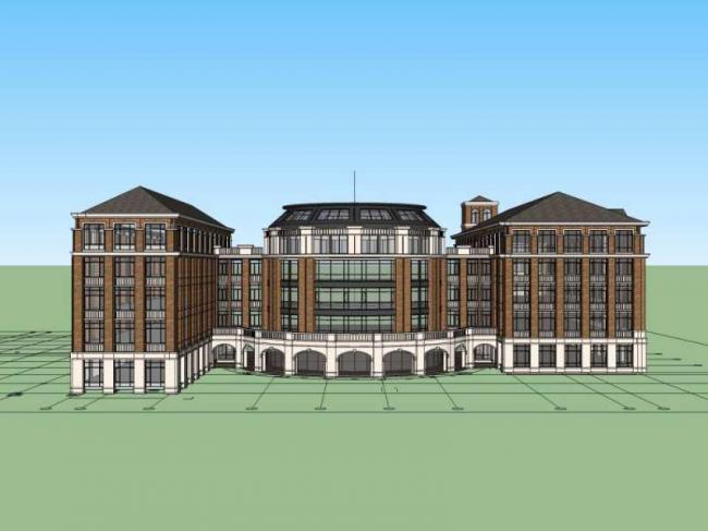 Sketchup学校模型|多层学校教学楼，校园教育建筑，古典风格