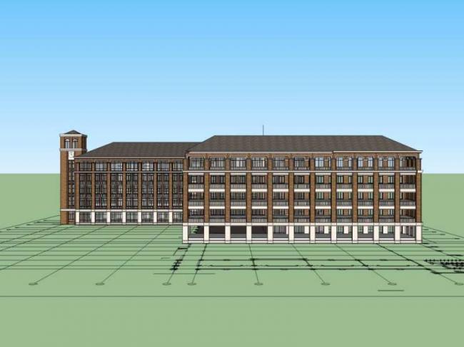 Sketchup学校模型|多层学校教学楼，校园教育建筑，古典风格