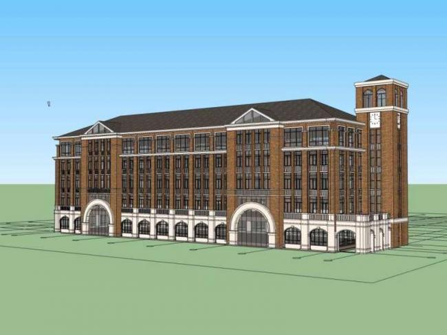 Sketchup学校模型|多层学校教学楼，校园教育建筑，古典风格