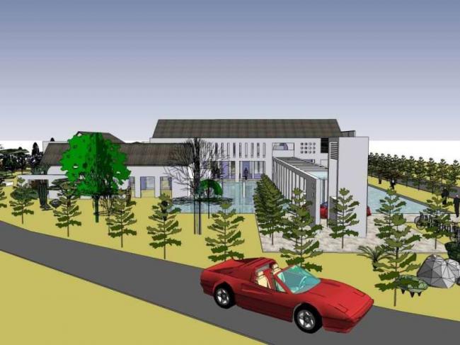 Sketchup办公模型|水电厂办公楼，多层，现代中式