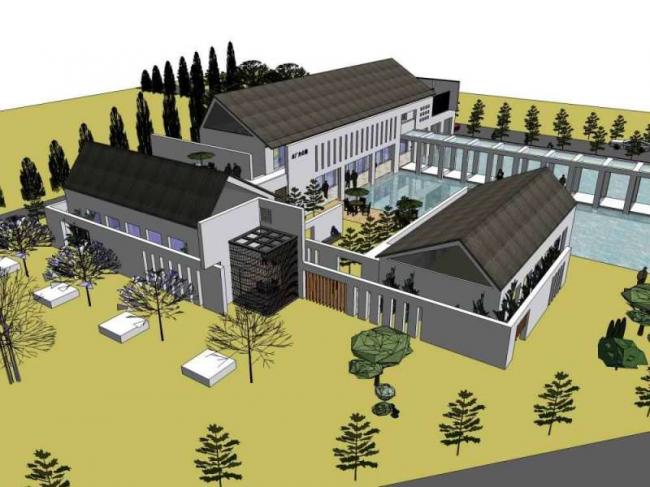 Sketchup办公模型|水电厂办公楼，多层，现代中式