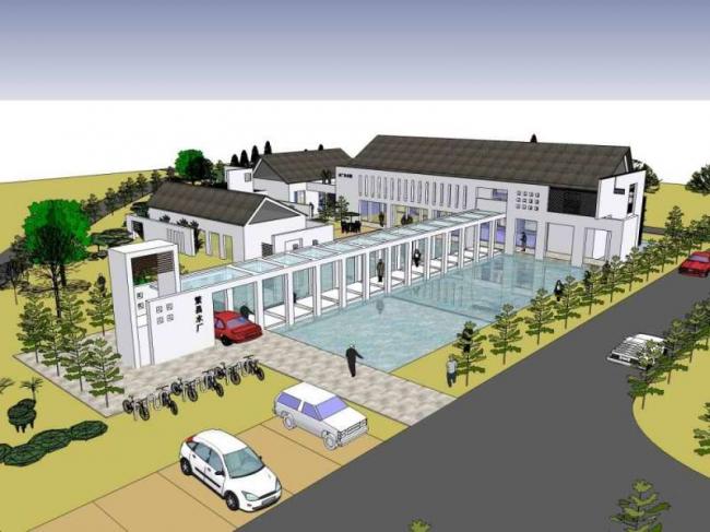 Sketchup办公模型|水电厂办公楼，多层，现代中式