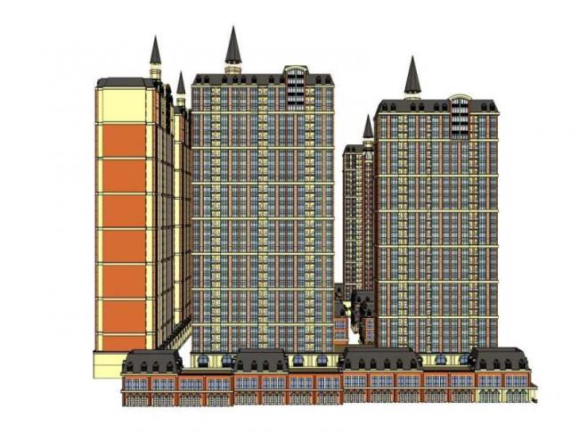 Sketchup住宅模型|高层住宅，底层商业，古典风格