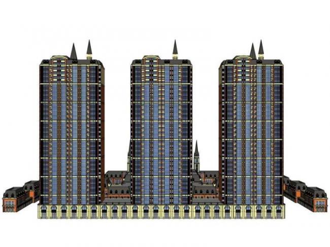 Sketchup住宅模型|高层住宅，底层商业，古典风格