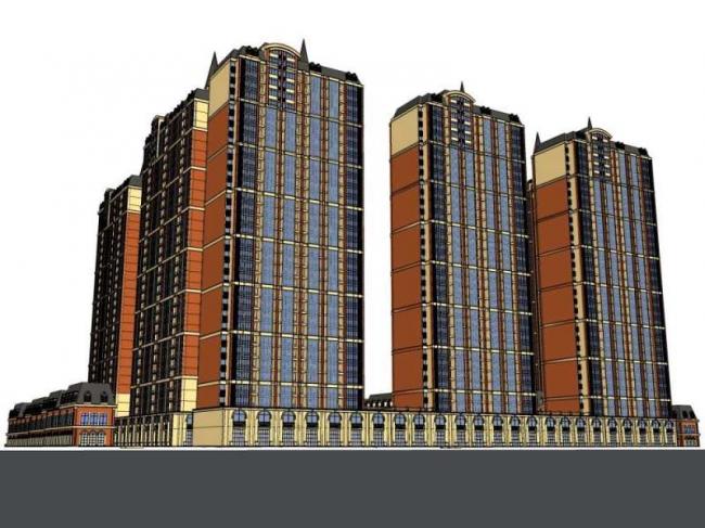 Sketchup住宅模型|高层住宅，底层商业，古典风格