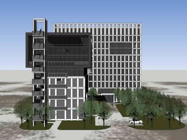 Sketchup办公模型|五环科技生物脱硫项目长城园产业，多层高层办公楼，现代风格