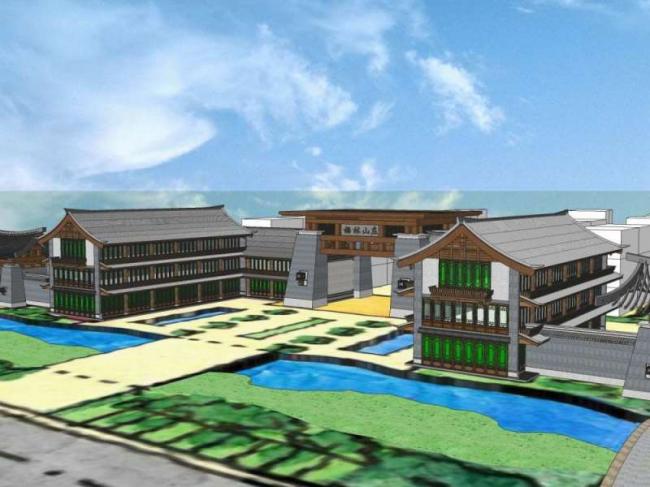 Sketchup商业模型|商业区大门设计，中式古典风格