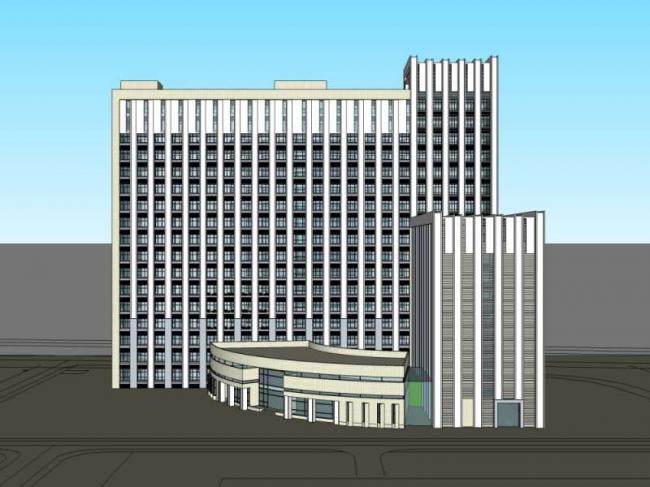 Sketchup办公模型|高层办公楼，古典风格