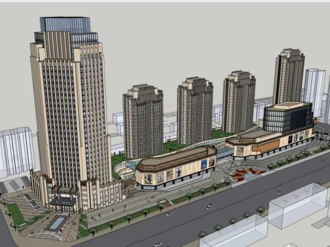 Sketchup办公模型|某总部基地办公楼设计，高层办公楼，古典风格