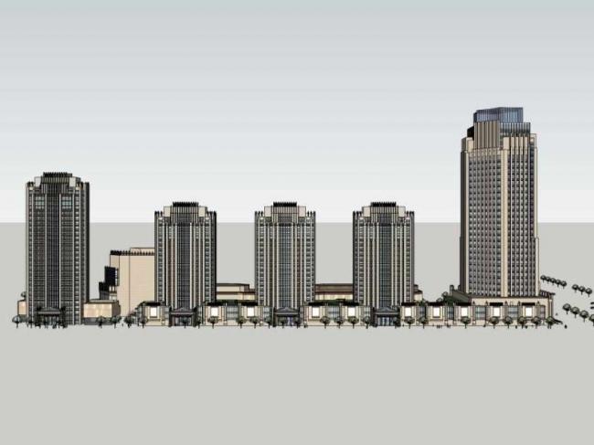 Sketchup办公模型|某总部基地办公楼设计，高层办公楼，古典风格