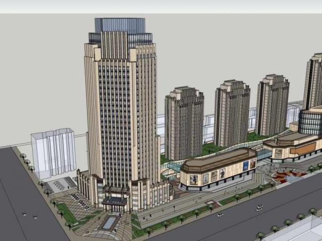 Sketchup办公模型|某总部基地办公楼设计，高层办公楼，古典风格