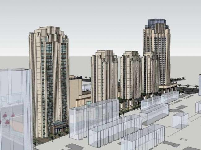 Sketchup办公模型|某总部基地办公楼设计，高层办公楼，古典风格