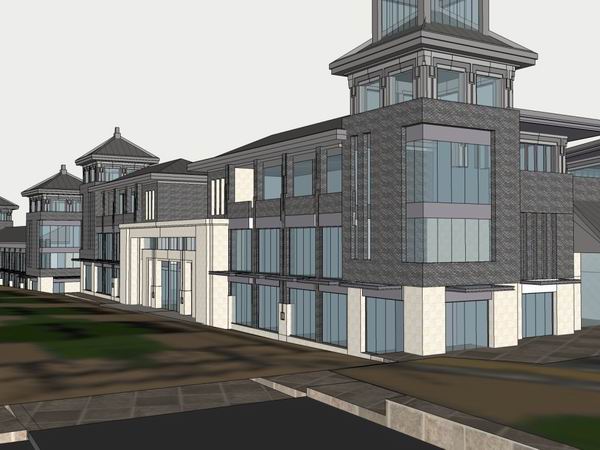 Sketchup商业模型|多层商业街，中式风格