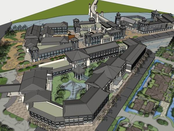 Sketchup商业模型|多层商业街，中式风格