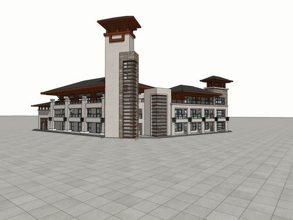 Sketchup商业模型|多层商业会所，古典风格