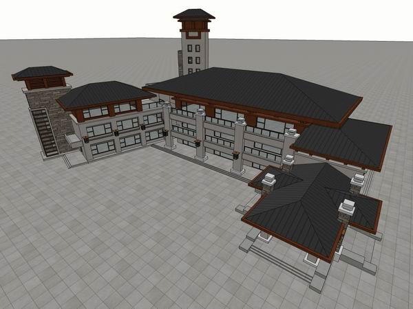 Sketchup商业模型|多层商业会所，古典风格