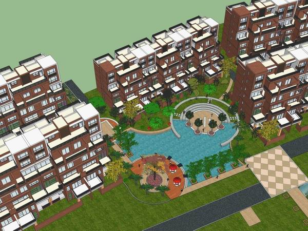 Sketchup住宅模型|多层住宅，花园洋房，现代风格
