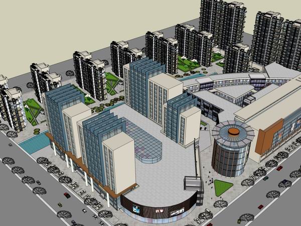 Sketchup综合体模型|多高层综合体，办公楼 ，商业，现代风格