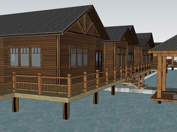 Sketchup商业模型|多层农家乐会所，商业，古典风格