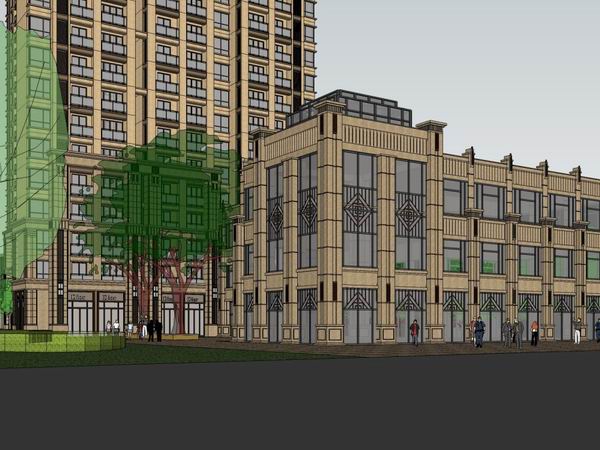 Sketchup住宅模型|高层住宅，底层商业，古典风格