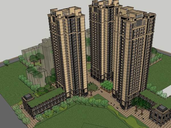 Sketchup住宅模型|高层住宅，底层商业，古典风格