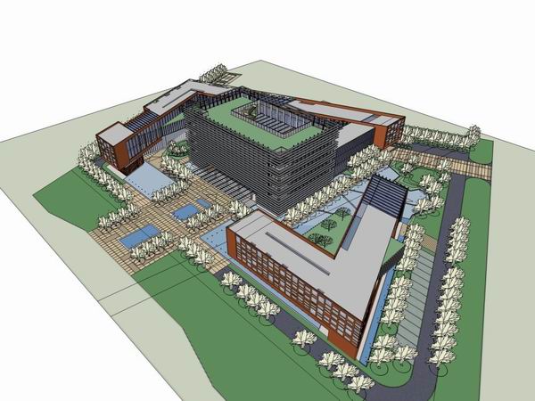 Sketchup办公模型|多层消防指挥中心，办公，现代风格