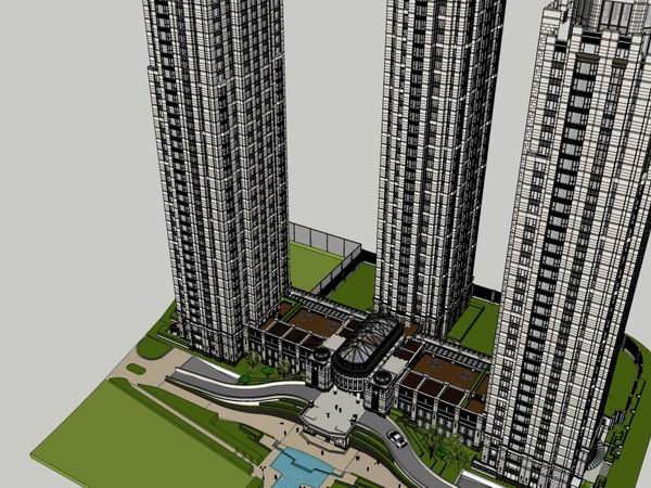 Sketchup综合体模型|超高层综合体，会所，办公，商业，住宅，古典风格
