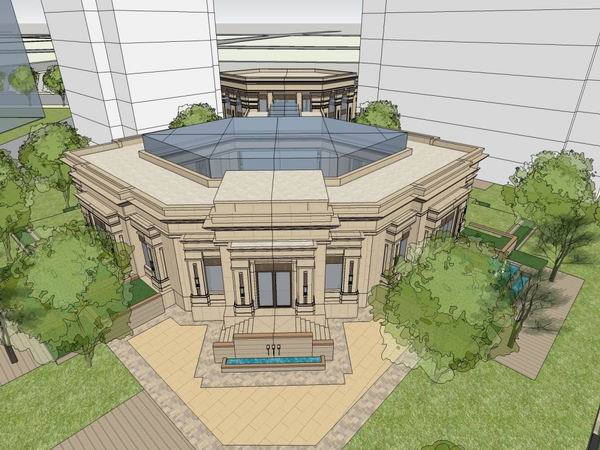 Sketchup住宅模型|多层小区入口，古典风格