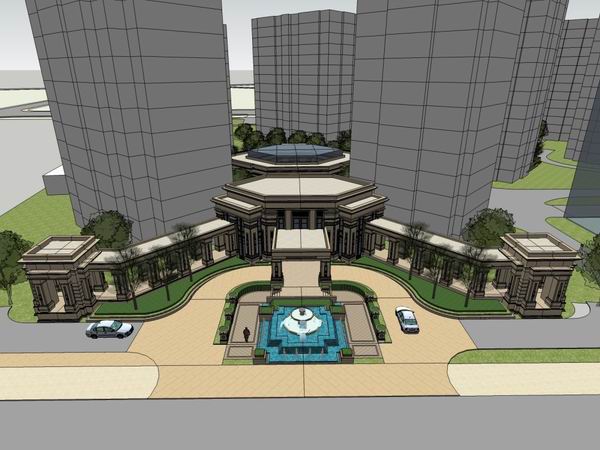 Sketchup住宅模型|多层小区入口，古典风格