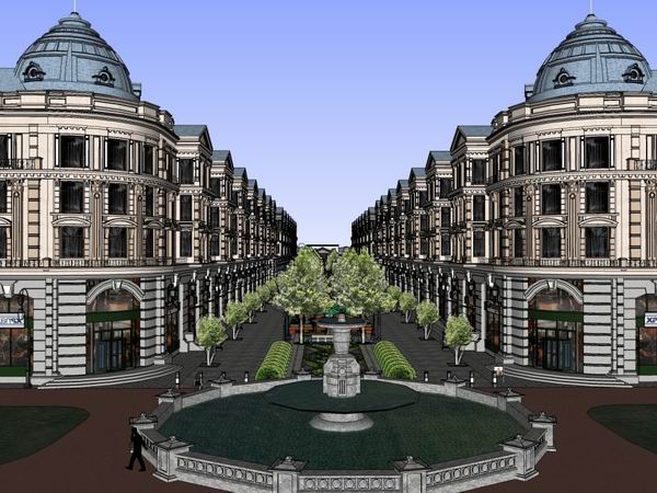 Sketchup商业模型|多层商业街，步行街，古典风格