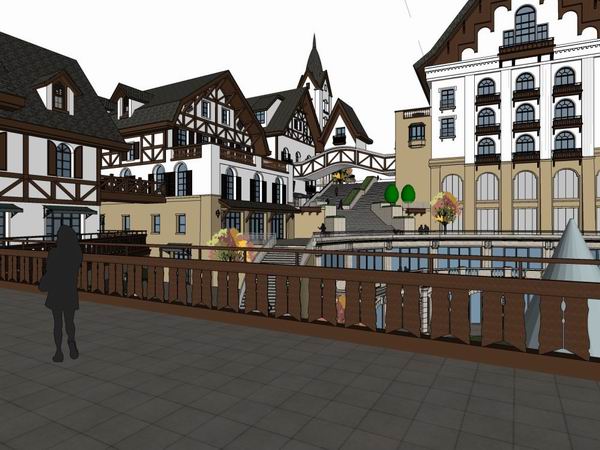 Sketchup商业模型|多层商业街，步行街，古典风格