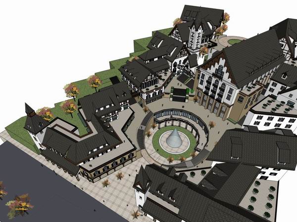 Sketchup商业模型|多层商业街，步行街，古典风格