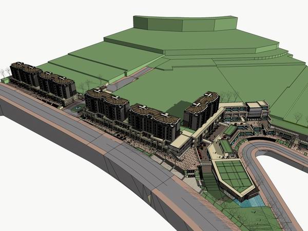 Sketchup商业模型|多层办公楼，住宅，商业，古典风格