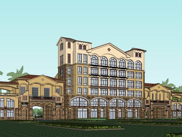 Sketchup酒店模型|多层酒店，古典风格