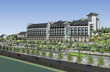 Sketchup酒店模型|多层山地酒店，古典风格-BIM建筑网