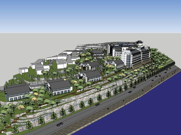 Sketchup酒店模型|多层山地酒店，古典风格