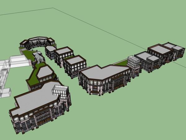 Sketchup商业模型|多层商业街，步行街，古典风格
