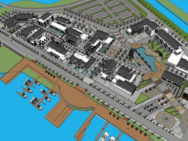 Sketchup商业模型|多层商业街，步行街，现代中式风格