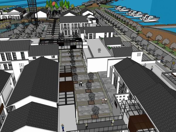 Sketchup商业模型|多层商业街，步行街，现代中式风格