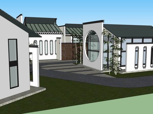 Sketchup商业模型|多层徽派商业服务区，现代中式风格