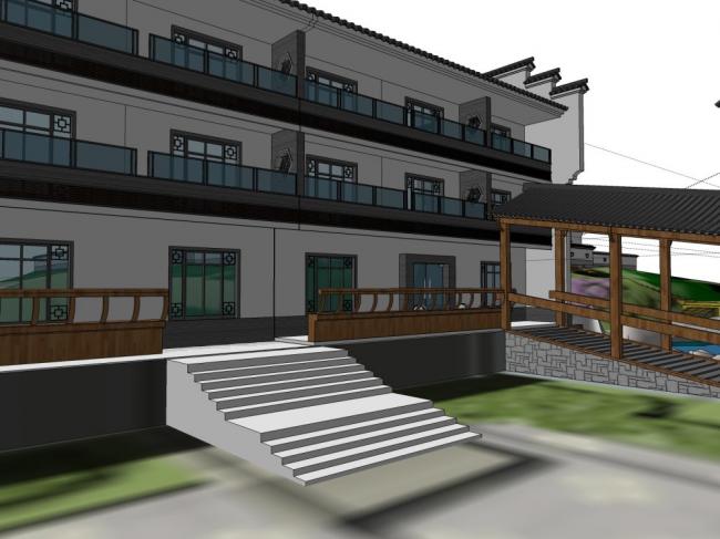Sketchup住宅模型|多层徽派住宅，现代中式风格