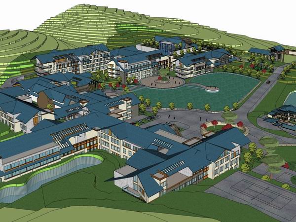 Sketchup酒店模型|多层度假村，酒店，现代中式风格