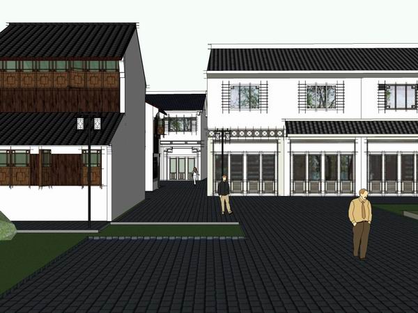 Sketchup商业模型|多层商业街，中式现代