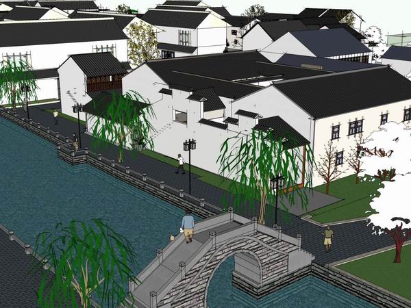 Sketchup商业模型|多层商业街，中式现代