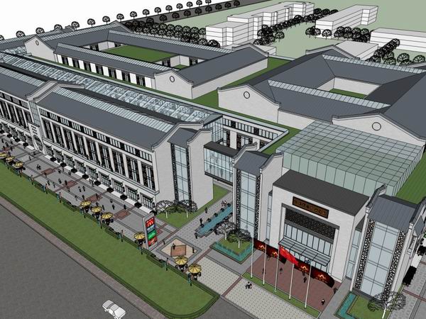 Sketchup商业模型|多层商业街，步行街，古典风格