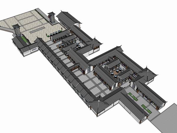 Sketchup商业模型|多层商业街，步行街，中式风格