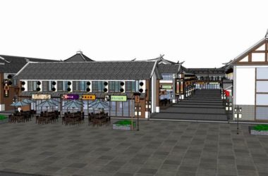 Sketchup商业模型|多层商业街，步行街，中式风格-BIM建筑网