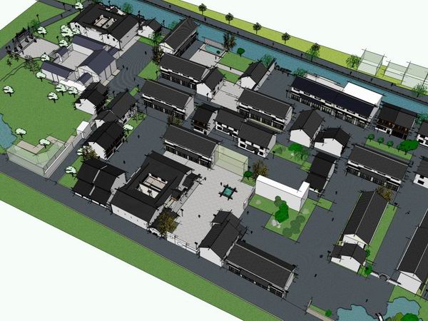 Sketchup住宅模型|多层江南水乡住宅，现代中式风格