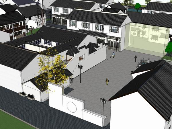 Sketchup住宅模型|多层江南水乡住宅，现代中式风格