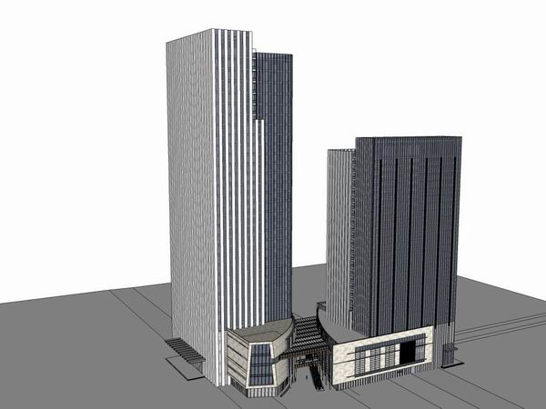 Sketchup综合体模型|多高层综合体，办公写字楼，底层商业，现代风格